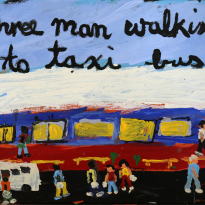 SOLD Three Man Walking to Taxi Bus